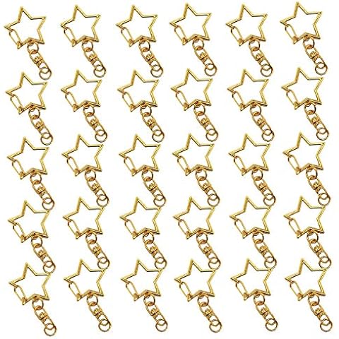 HAN SHENG 50 Pcs Metal Gold Star Design Spring Snap Keychain Clip Creative Pentagram Hanging Buckle Key Ring DIY Key Chains Accessories Cover
