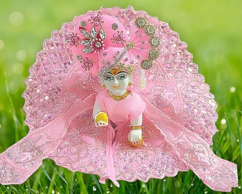 Image of Laddu Gopal Heavy Poshak with Pagdi, Patka and Choli (Size 5) l Ladoo Gopal Dress l Bal Gopal l Kanha Ji Thakur Ji Dress(Pink)