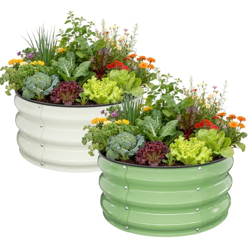 Pattiumo Galvanized Raised Garden Bed 2pcs 221 FT Round Metal Raised Garden Bed Outdoor Planter Box with Open Bottom Rust-Resistant Steel Garden Bed for Vegetables Herbs Flowers Easy Assembly
