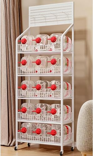 UWYTGF 5-Tier Metal Wire Storage Shelf Display Rack with Wheels,Retail Display Rack Stand/Snack Candy Display Organizer,Basket Stand Cart,5 Tier White,60X27X165Cm(23.6