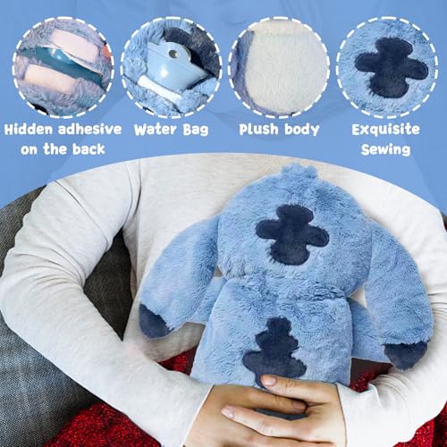 Fluffy Wärmflasche Blau für Kinder - Plüsch Kuscheltier mit Herausnehmbarem Innenbehälter, weicher Handwärmer