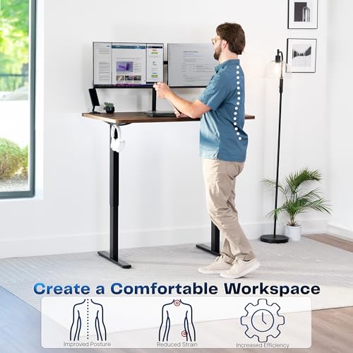 Image of VIVO Electric 48 x 30 in Rustic Standing Desk, Memory Height Adjustment, 1B Series, Holds 220 lbs, One-Piece Vintage Brown Top, Black Frame, DESK-KIT-1B5N