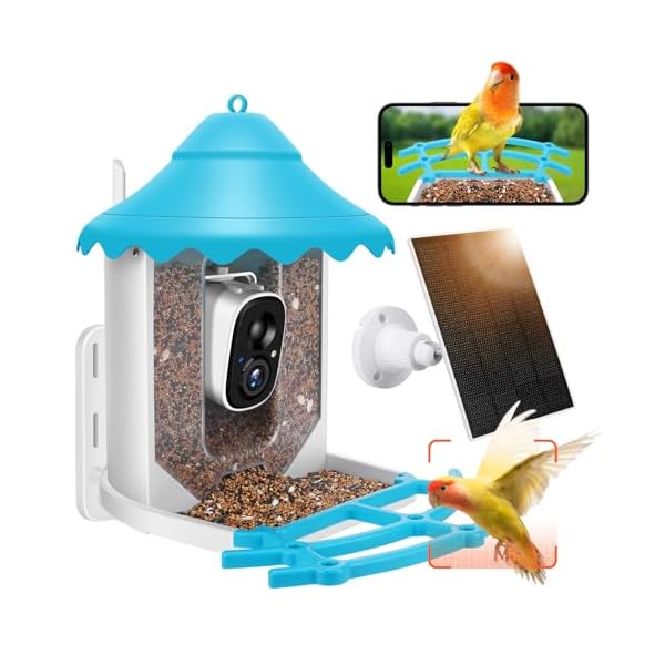 2K HD Smart Bird Feeder with Camera, Bird Feeder Camera Wireless Outdoor with Solar Powered, AI Identify Bird Species, Auto Capture Bird Videos, Instant Notifications, 2K HD Bird Camera, SD&Cloud