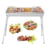 Doredo Folding Kabob Grill Stainless Steel, Foldable Barbecue Charcoal Grill with Baking Tray and Storage Shelf, Kebab Grill for Camping Picnic Backyard Grilling Tailgating (39 x 12 x 28 inch)