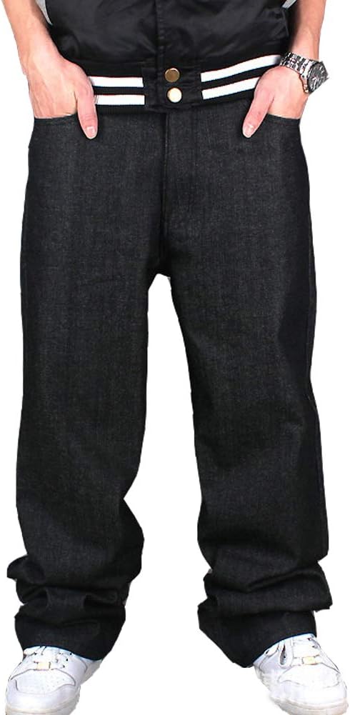 YY-Rui Men's Boy Baggy Loose Fit Hip Hop Black Denim Long Casual Pants Jeans - Black -