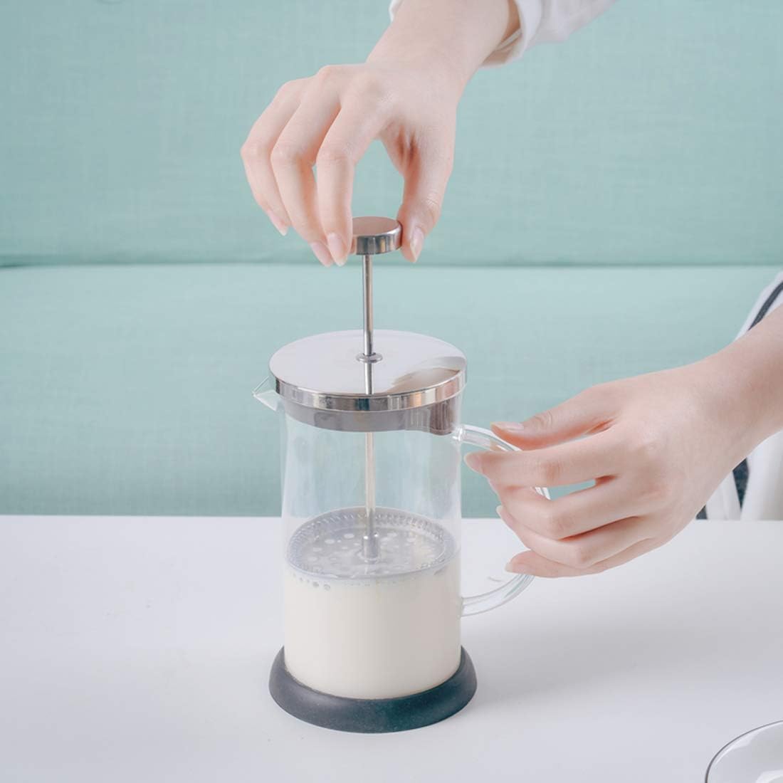 Espumador De Leche para Espresso Espumador De Leche De 600ML Espumador De Leche De Mano Transparente Espumador De Leche De Vidrio con Tamiz De Malla Fina Espumador Batidora