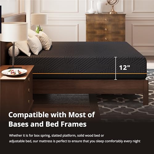 Image of MLILY EGOHOME 12 inch Firm King Size Mattress, Memory Foam Mattress with Cooling Cover, Bed in a Box, CertiPUR-US Certified, Breathable and Supportive,Foam Made in USA, 76x80x12 Black