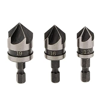 Hetkrishi| Countersink Chamfer Drill Bit Set 12, 16, 19mm Hex Shank Power Drill Bit Bore Set for Wood, Plastic And Soft Metal|