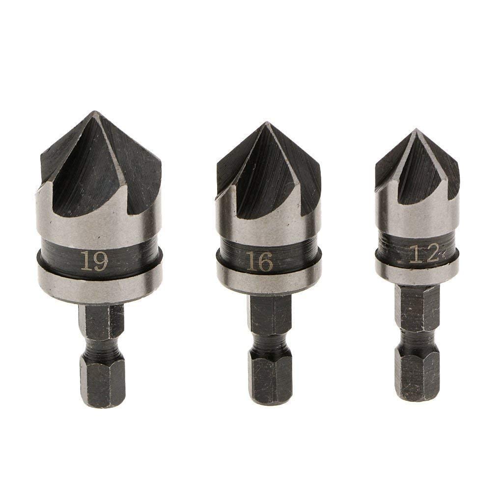 Hetkrishi| Countersink Chamfer Drill Bit Set 12, 16, 19mm Hex Shank Power Drill Bit Bore Set for Wood, Plastic And Soft Metal|