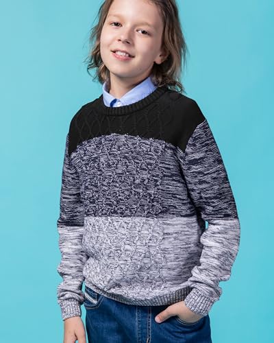 Image of BOBOYOYO Boys Sweaters 100% Cotton Cable Knit Kids Sweater Striped Pullover