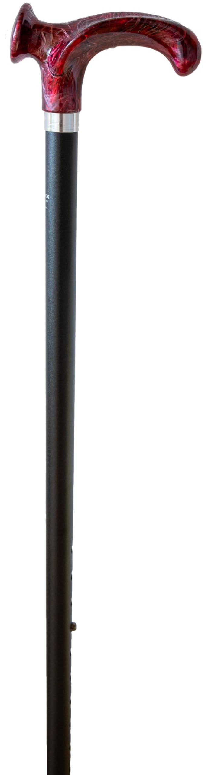 Design Gehstock RELAX RUBIN anatomisch geformter Griff, Chromring, Stock Leichtmetall, schwarz satin finish, verstellbar 79-104 cm, inkl. Gummipuffer, Tragerichtung:LINKS