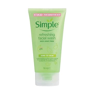 Simple Kind To Skin Refreshing Facial Wash Facewash For Sensitive Skin No Soap, No Added Perfume, No Harsh Chemicals, No Artificial Color, No Alcohol And No Parabens, 150 ml