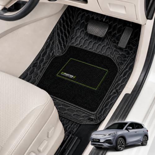 Image of EV MASTER Premium 7D Car Floor Mat Full Set for BYD Atto 3 Hybrid (2026 Onwards) Luxury Leather Double Car Foot Mats Complete Set of 3 | Waterproof and Washable