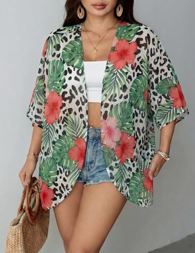 Image of Chunoy Women Floral Beach Wear Cover Up Chiffon Kimono Cardigan Open Front Blouse Beach Resort Wear for Swimwear 2026