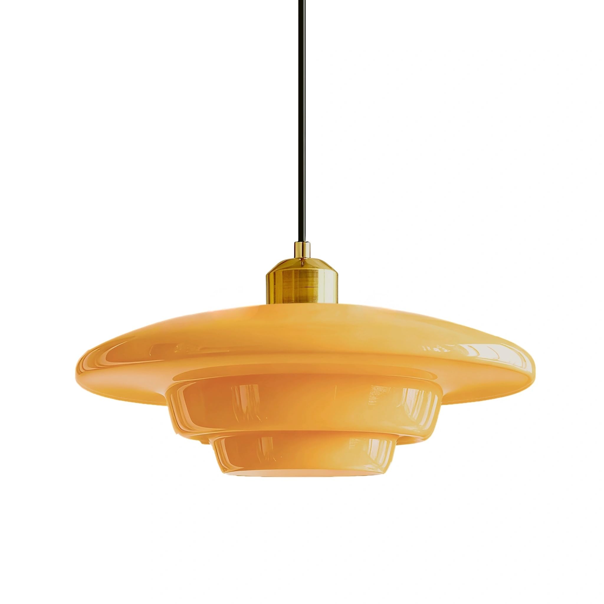 Pendelleuchte Esstisch Vintage, Höhenverstellbar Hängeleuchte aus Glas & Antik-Gold E27-Fassung, Große Hängelampe für Esszimmer Küche Schlafzimmer Wohnzimmer (Gelb, 30cm)