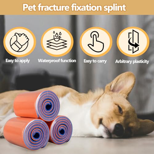 Image of Pet Fixation Splint, Pet Splint for Dogs /Cats, Polymer Foam Waterproof Hard Wearing Arbitrary Cutting Pet Leg Brace for Temporary Immobilisation of Fractures(Orange, M)