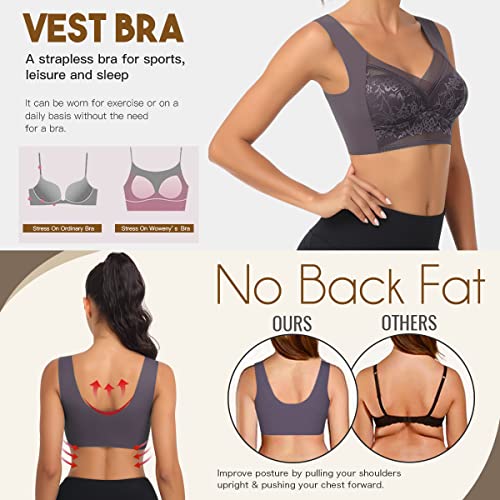 Image of WOWENY Seamless Lace Bras for Women Wirefree Comfortable Mesh Padded Soft Back Smoothing Bra