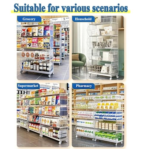 Grande espositore per snack a 5 ripiani, scaffale commerciale per frutta, verdura, cipolle e patate, 90 cm, supporto in filo metallico bianco per supermercati