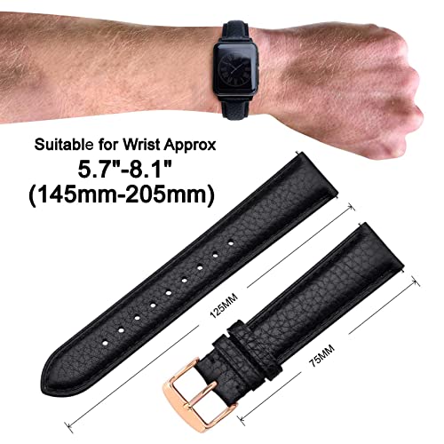 Image of ANNEFIT Watch Band 16mm, Quick Release Textured Padded Leather Straps with Rose Gold Buckle for Men and Women (Black)