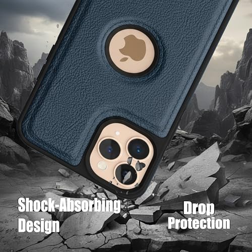 Image of Leather Case for Apple iPhone 12 Pro Max Premium Protective Stylish Slim Cover with Shockproof Raised Edges Blue