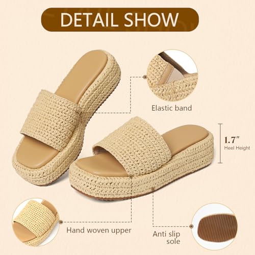 Image of EQAUDES Wedges For Women Platform Espadrille Sandals Cute Hand Woven Straw Raffia Sandals Comfortable Beach Vacation Sandals