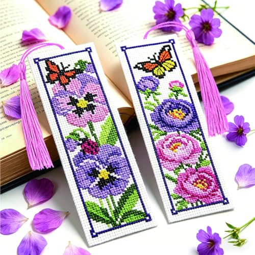 Image of ACRNIGHEET 6PCS Cross Stitch Bookmark Kit for Beginner Stamped Cross Stitch Kits for Adults Floral DIY Tassel Embroidery Bookmark Kits Needlepoint Kit with Instructions Craft Gift 8.5''x3'' 11CT