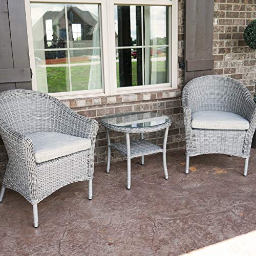 Grey Alfresco Morning Coffee Seating 3 Piece Hand Woven Wicker Aluminum Construction Half