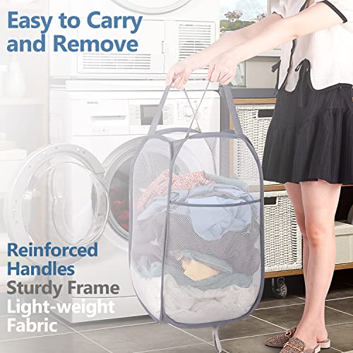 Image of BATTOO Deluxe Strong Mesh Pop up Laundry Hamper Basket with Side Pocket for Laundry Room, Bathroom, Kids Room, College Dorm or Travel 2 x Grey