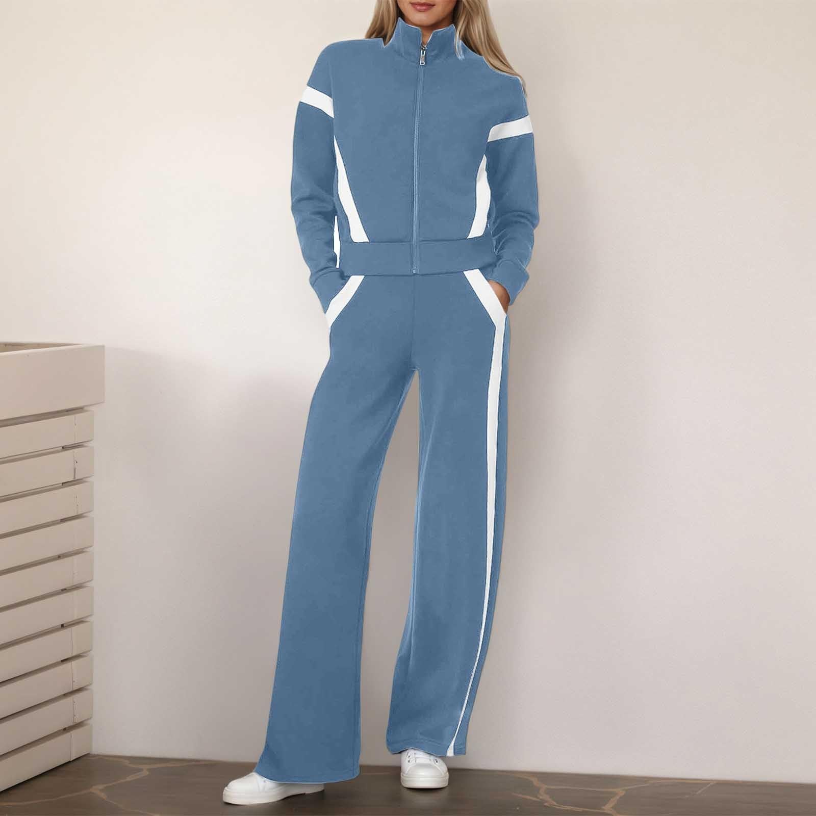 Completo sportivo casual da donna, due pezzi, cardigan, top e pantaloni a gamba larga