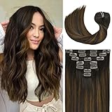 Vario Hair Clip in Remy Hair Extensions 120g 7pcs 14inch Dark Brown mix with Chestnut Brown Ombre Hair Silky Straight 100% Human Hair Clip In Extensions
