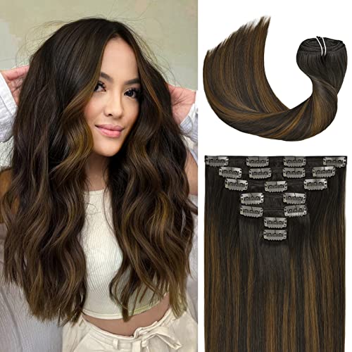 Vario Hair Clip in Remy Hair Extensions 120g 7pcs 14inch Dark Brown mix with Chestnut Brown Ombre Hair Silky Straight 100% Human Hair Clip In Extensions