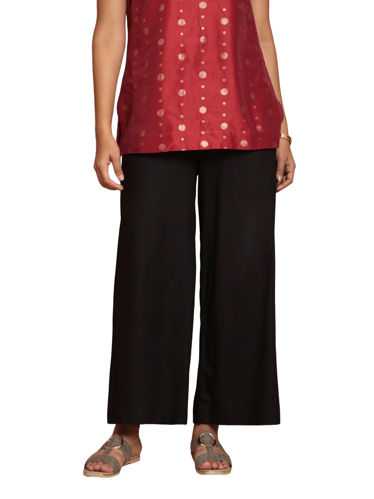 twin birds Solid Coloured Viscose Fabric Wide Leg Palazzo Fitted Waistband with Rope for Women-picture-33