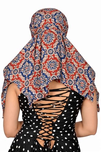 Image of Scarf Face Cover Mask Sun Protection Hair,Head, Neck, Nose Safety Head Wrap Scarf For Women Girls Daily Use Dupatta Hijab Double Layer Cotton Printed Kalamkari