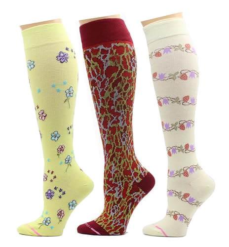 Image of Dr. Motion 3 Pairs Light Summer Bright Fun Graduated Compression Women's Knee-Hi Socks