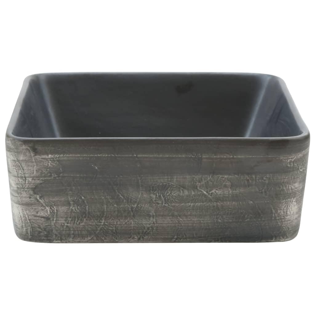Umywalka nasadowa ceramiczna, czarna, brązowa, prostokątna, 46 x 35,5 x 13 cm, z otworem odpływowym, zajmuje mało miejsca i jest łatwa w utrzymaniu, do łazienki, łazienki dla gości i umywalki