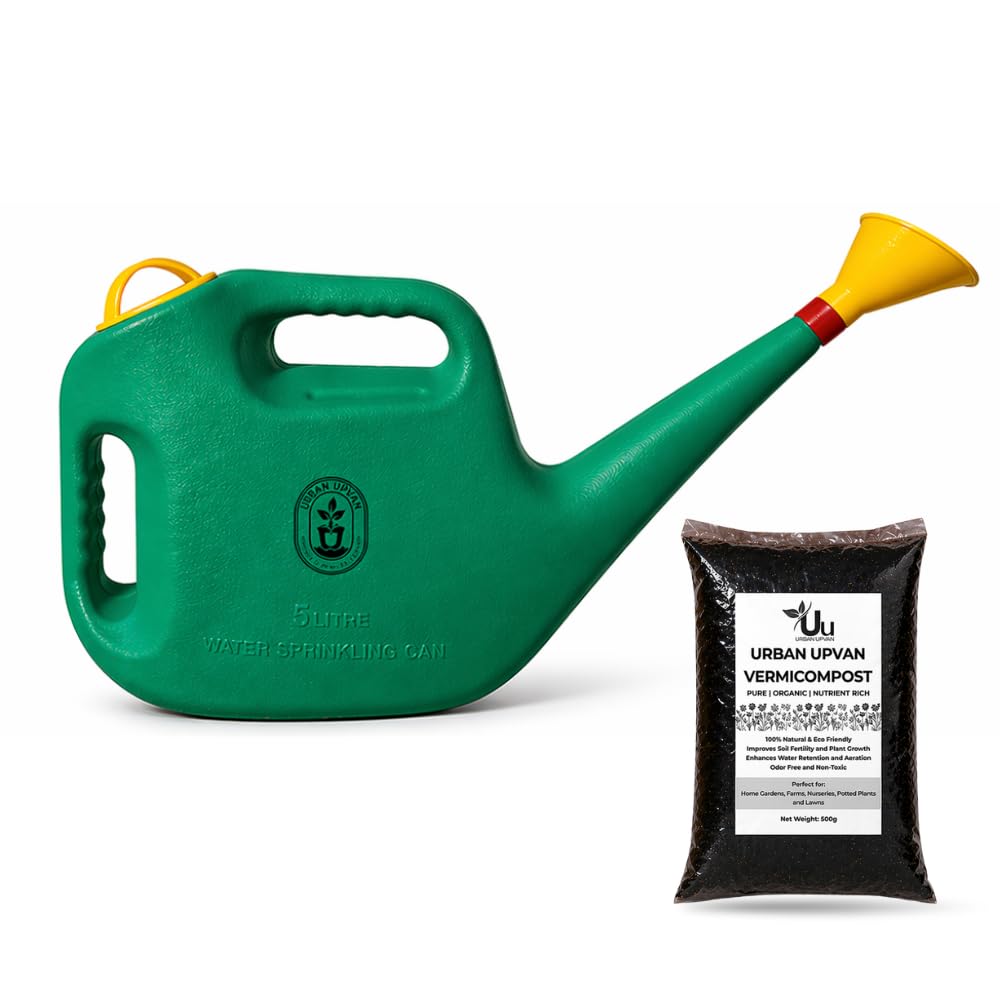 Urban Upvan Watering Can 5L (Green) with 500g Vermicompost | Plastic Garden Water Can with Sprinkler Spout | Lightweight, Durable, Ergonomic Handle | Indoor Outdoor Plant Care-image-14