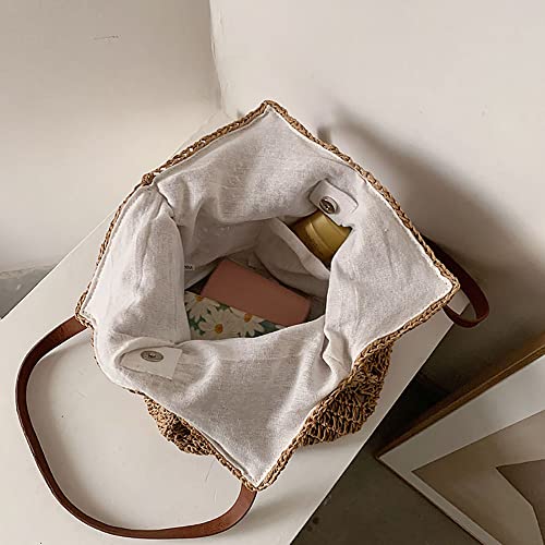Image of Hand-woven Soft Large Straw Shoulder Bag Retro Boho Tote Bags Summer Beach Bag Rattan Handbag