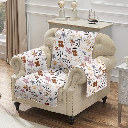 Image of Amazon Basics Printed Quilted Reversible Sofa Topper | 1 Seater | 175Cm X 60Cm | 325 GSM | Color - Cream, Polyester Blend