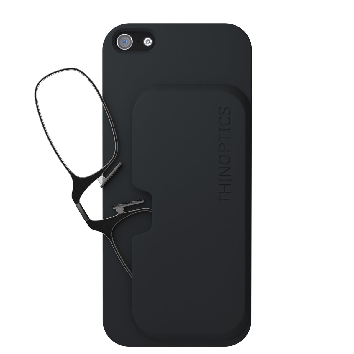 ThinOptics Slimline Case + Rectangular Reading Glasses, iPhone 5/5S-Black Frames, 44 mm + 2.5
