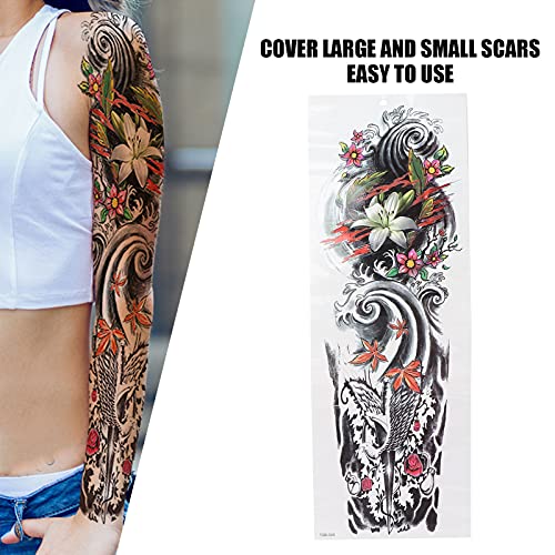 folhas de adesivos de tatuagem temporários à prova d'água de braço inteiro, adesivos de tatuagem de