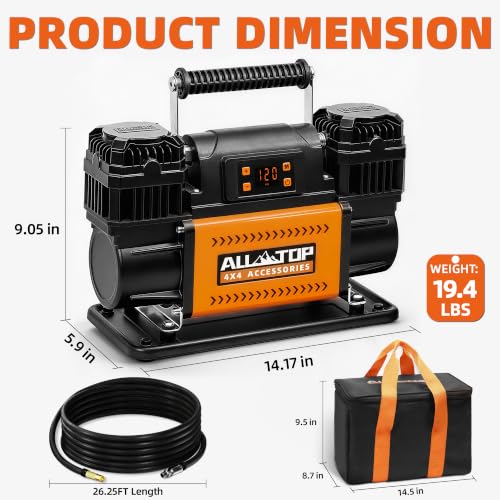 Image of ALL-TOP 12V Air Compressor w /LCD Control Panel to Preset Target Pressure, 150PSI 12.35CFM Air Pump Inflator for Overland (Dual Cylinder)