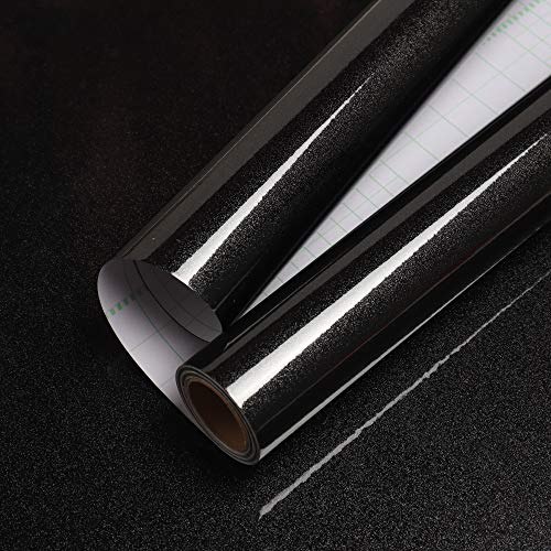 Livelynine Black Contact Paper for Cabinets Vinyl Wallpaper Peel and Stick Glitter Backsplash