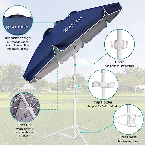 AMMSUN 6.5ft Sun Shade Umbrella, Premium Portable Umbrella with Stand, Lightweight, Easy to Carry, Push Button Tilt, UV 50+ Protection, Ideal for Sporting Games, Navy Blue image 4