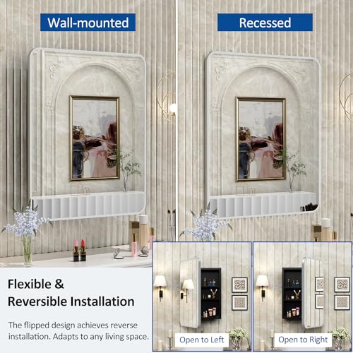 Image of ACEMIRO 24x30 Inch Bathroom Medicine Cabinet with Mirror Metal Framed Recessed or Wall Mounted Mirror Medicine Cabinets for Bathroom Brushed Silver