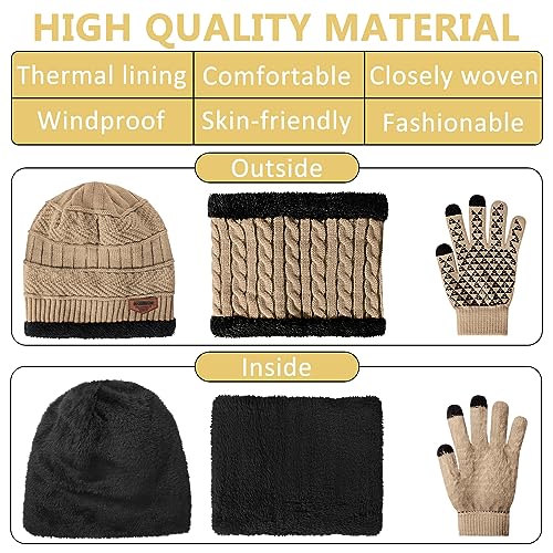 Image of Loritta Winter Hats for Men, 3 PCS Fleece Beanie Scarf Gloves Set