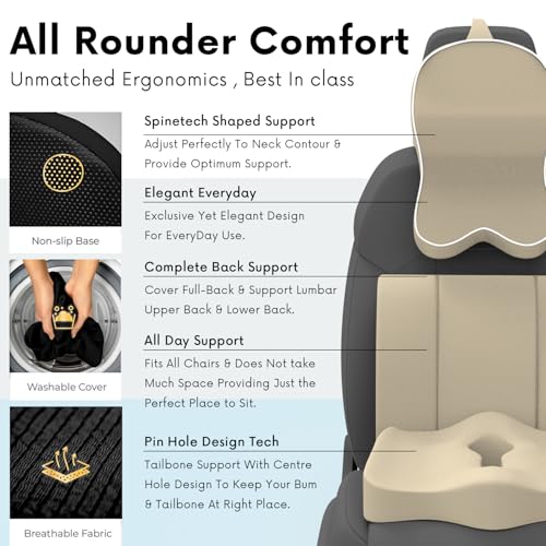 Image of Neckrest Back Support or Orthopaedic Cushion for Long Sitting with Ergonomic Design Made by High Density Memory Foam Used for Car or Office Chairs. (Royal Beigh, Lumbar)