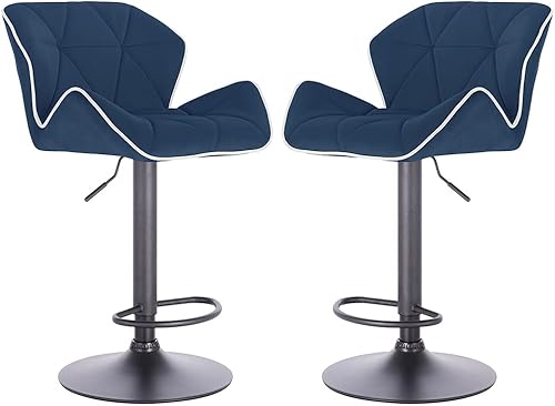 Juego de 2 taburetes de bar modernos Home Luxe Spyder ajustables contemporáneos con rotación de 360 (base negra, azul marinoblanco ribete)