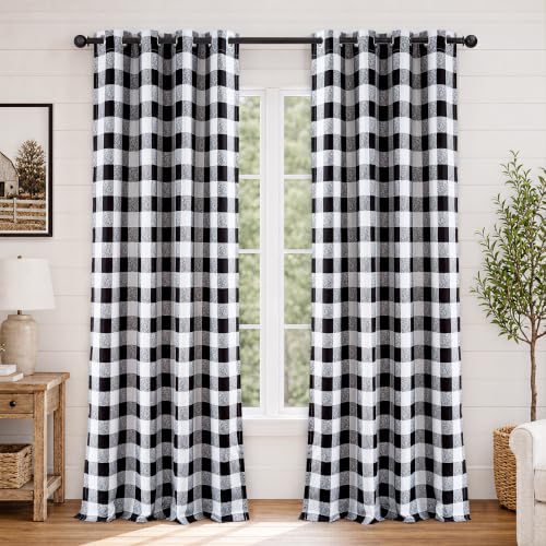 DriftAway Buffalo Plaid Blackout Curtains Grommet 2 Panels W52 x L84 Black