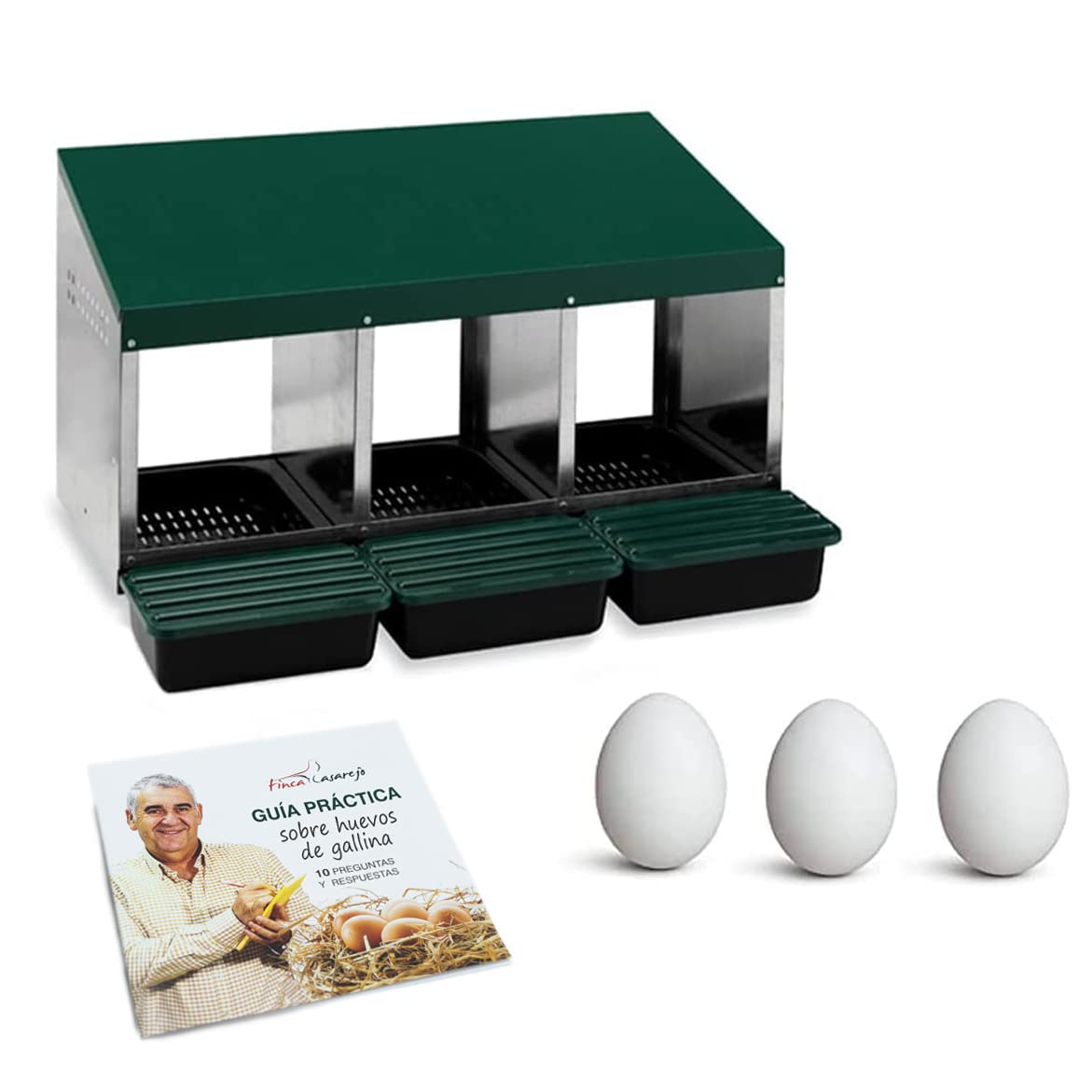 FINCA CASAREJO Nido per galline 3 Scomparti + 3 Uova Finte e Guida Pratica Sulle Uova di Galline