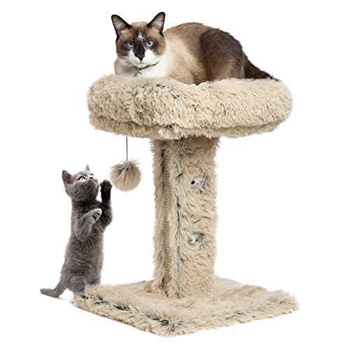 Modern Kitty Handcrafted Cat Post Lounger w/Scratching Surface in Shag, Taupe, 16"x16"x24"